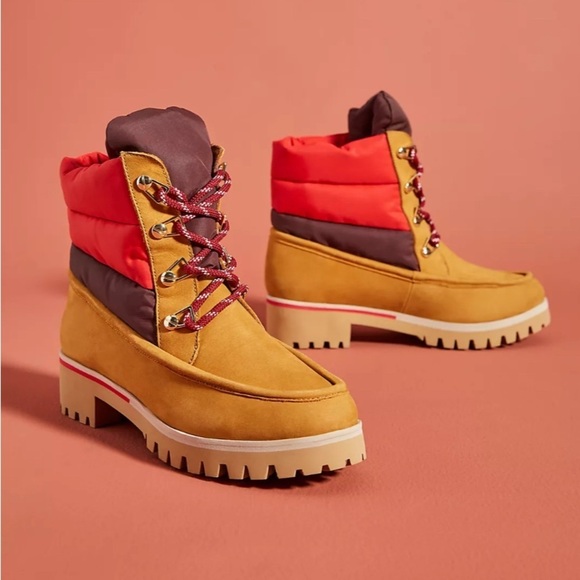 ANTHROPOLOGY CECILIA NY TILDEN woman tan luxury work boot with colorful top 9M